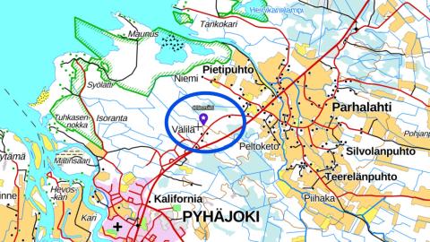 Karttakuva Ollinmäen yrityspuiston sijainnista.